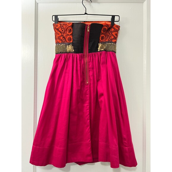 Anthropologie Floreat Women's Strapless Pink Orange Sequin Dress Size 0 - Picture 2 of 10